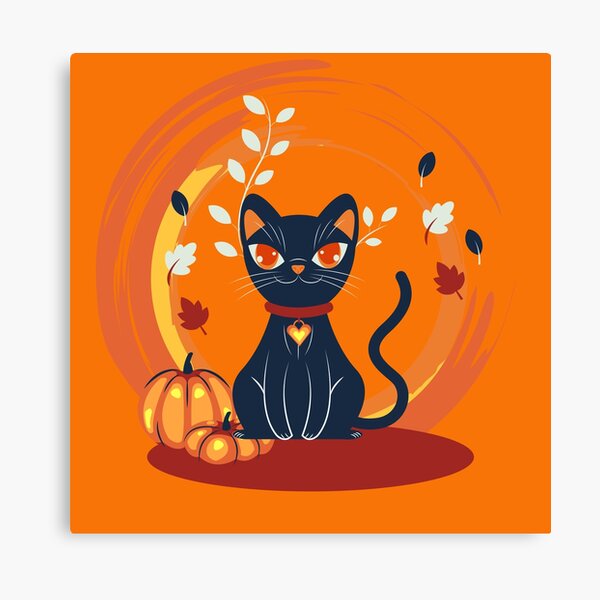 Item preview, Dark Navy Cat Glowing Pumpkin Autumn Leaves Swirl Halloween Botanical Graphic T-Shirt designed and sold by DERA RAY.