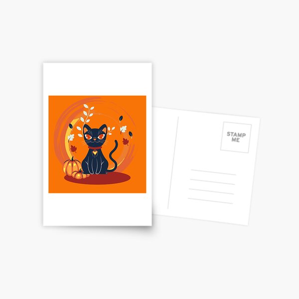 Item preview, Dark Navy Cat Glowing Pumpkin Autumn Leaves Swirl Halloween Botanical Graphic T-Shirt designed and sold by DERA RAY.