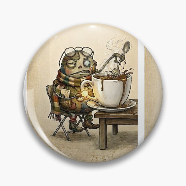 Item preview, Fred Tries to Drink Coffee | Quirky Steampunk Robot Art | Whimsical Cafe and Kitchen Illustration designed and sold by SergioMiklos.