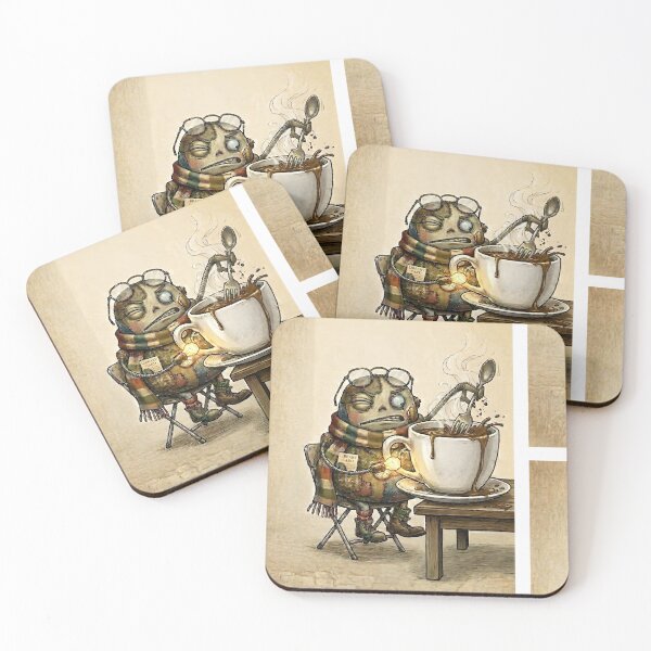 Item preview, Fred Tries to Drink Coffee | Quirky Steampunk Robot Art | Whimsical Cafe and Kitchen Illustration designed and sold by SergioMiklos.