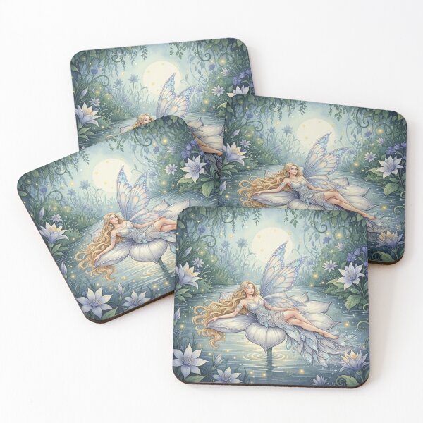 Item preview, Moonlit Lilywater Enchantress – Celestial Watercolor Fairy Garden Illustration designed and sold by Oonward2021.