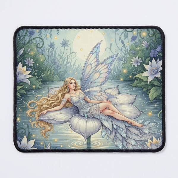 Item preview, Moonlit Lilywater Enchantress – Celestial Watercolor Fairy Garden Illustration designed and sold by Oonward2021.