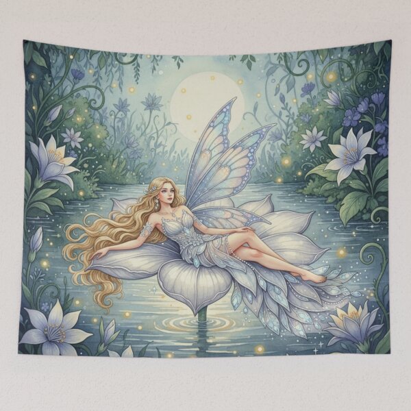 Item preview, Moonlit Lilywater Enchantress – Celestial Watercolor Fairy Garden Illustration designed and sold by Oonward2021.