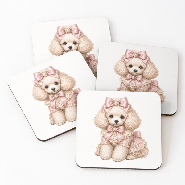 Item preview, Adorable Coquette Poodle Wearing Pink Lace Dress and Pearl Bows designed and sold by looplandger.