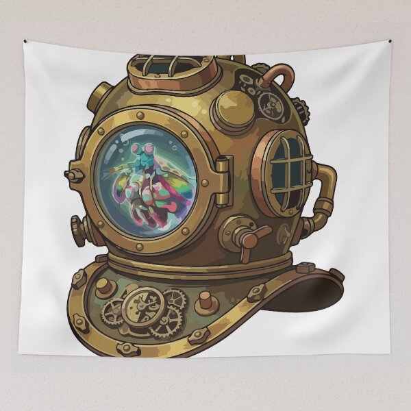 Item preview, Rainbow Mantis Shrimp Steampunk Diving Helmet designed and sold by Arc2020.