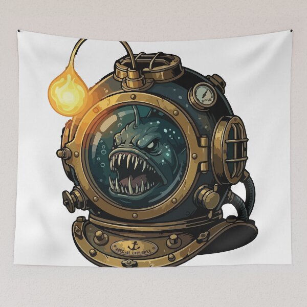 Item preview, Bioluminescent Anglerfish Antique Deep Diving Helmet designed and sold by ArcApparel2020.