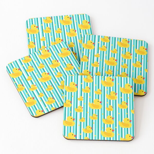 Item preview, Yellow Rubber Ducks on Stripes Bathroom Pattern designed and sold by HotHibiscus.