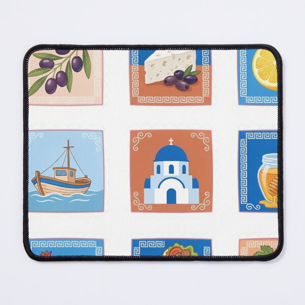 Item preview, Greek Food Travel Culture Icons Collage designed and sold by JMDesignHub.