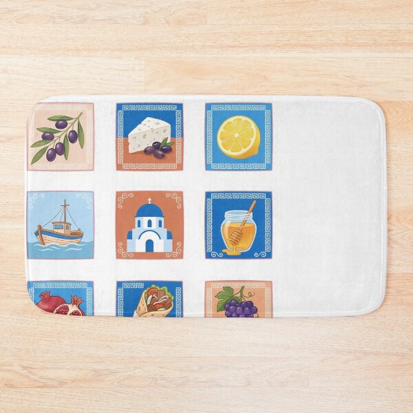 Item preview, Greek Food Travel Culture Icons Collage designed and sold by JMDesignHub.