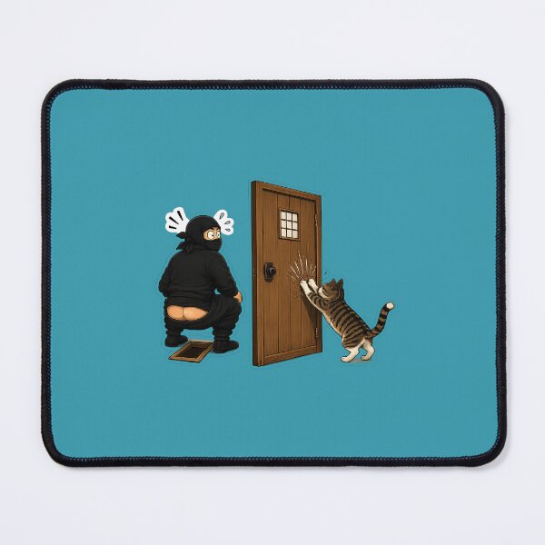 Item preview, Ninja Busted Pants Down Cat Scratching Door Funny Japanese Humor Sticker designed and sold by Aguri-tei.