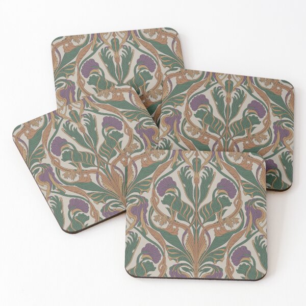 Item preview, Elegant Art Nouveau Floral Pattern | Purple Green Vine Seamless Repeat designed and sold by Midnight Veil Designs.