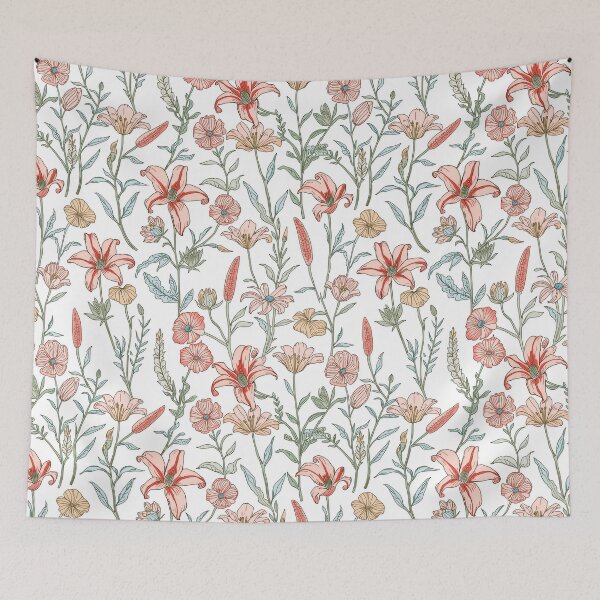 Item preview, Pastel Vintage Lily and Wildflower Pattern designed and sold by NuvoraNest.