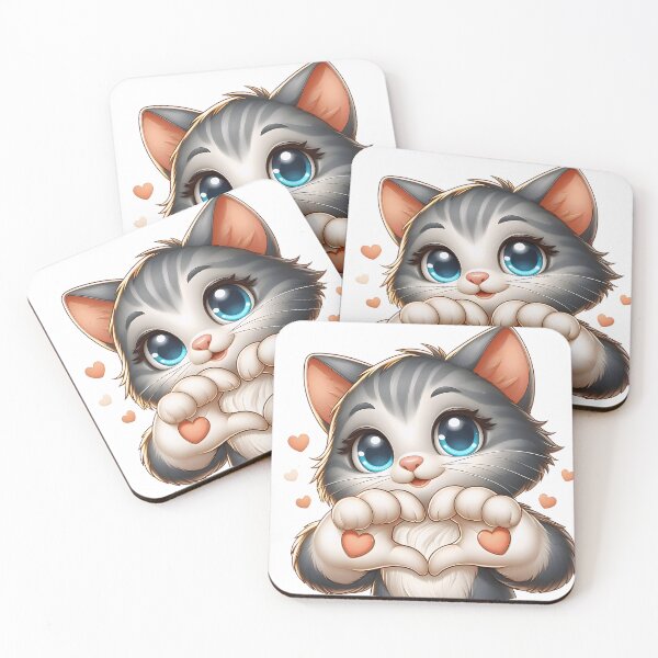 Item preview, Cute Kawaii Cat Holding Hearts Cartoon Design | Adorable Kitten Lover Gift designed and sold by joyorashop.
