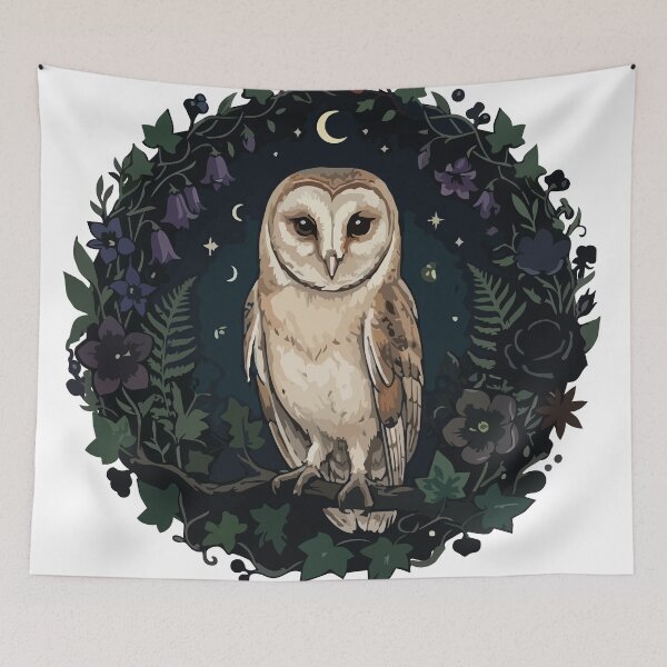 Item preview, Whimsical Barn Owl Night Blooming Floral Circle designed and sold by ArcApparel2020.