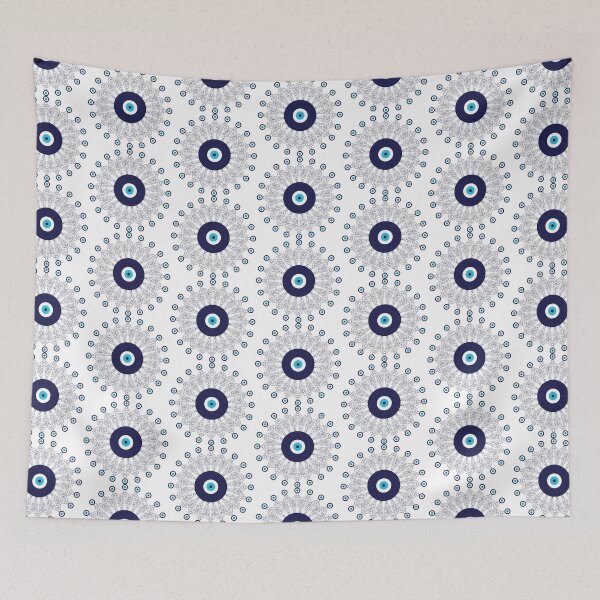 Item preview, Navy Blue White Mediterranean Evil Eye Mandala Pattern designed and sold by HotHibiscus.