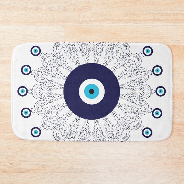 Item preview, Navy Blue White Mediterranean Evil Eye Mandala Pattern designed and sold by HotHibiscus.