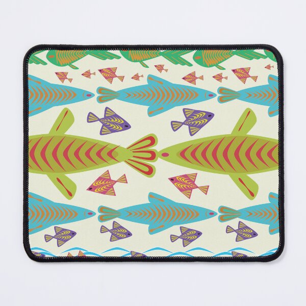 Item preview, Colorful Tropical Fish Folk Art Seamless Pattern with Ocean Waves and Decorative Marine Motifs designed and sold by Ei-Ei.