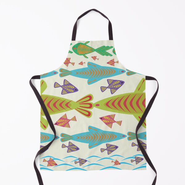 Item preview, Colorful Tropical Fish Folk Art Seamless Pattern with Ocean Waves and Decorative Marine Motifs designed and sold by Ei-Ei.
