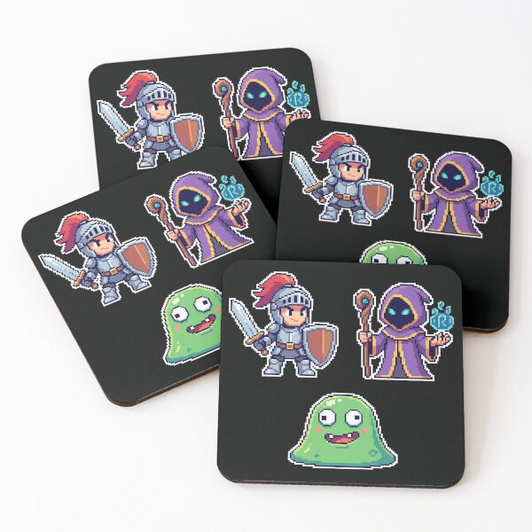 Artikelvorschau, Niedliches Retro-Pixel-Art-RPG-Ritter-Zauberer- und Schleim-Sticker-Paket entworfen und verkauft von digiartmagic.