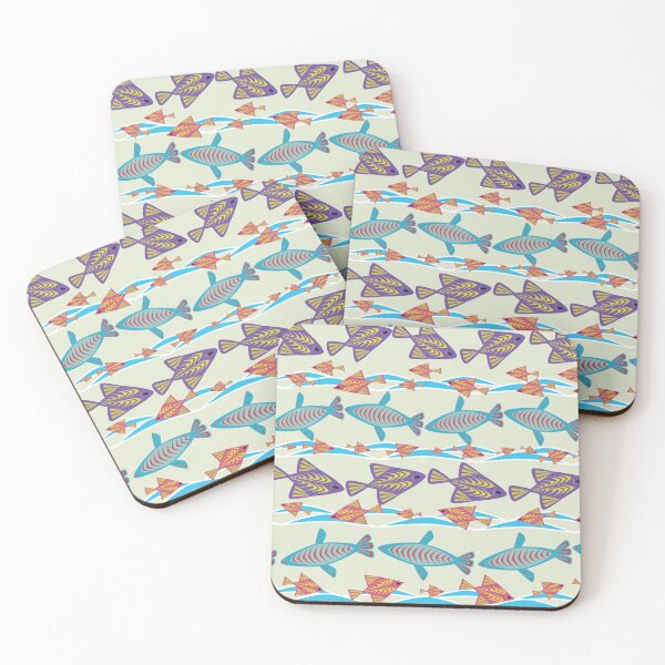 Item preview, Fish in Ocean Seamless Pattern with Colorful Folk Art Marine Life and Flowing Waves designed and sold by Ei-Ei.