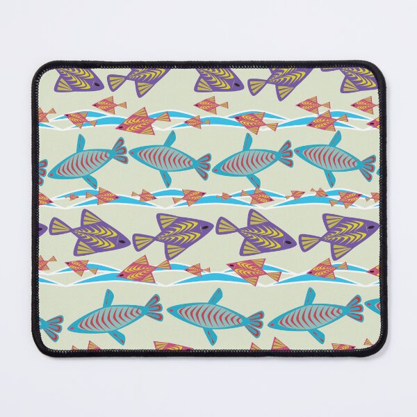 Item preview, Fish in Ocean Seamless Pattern with Colorful Folk Art Marine Life and Flowing Waves designed and sold by Ei-Ei.