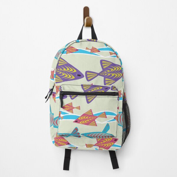 Item preview, Fish in Ocean Seamless Pattern with Colorful Folk Art Marine Life and Flowing Waves designed and sold by Ei-Ei.