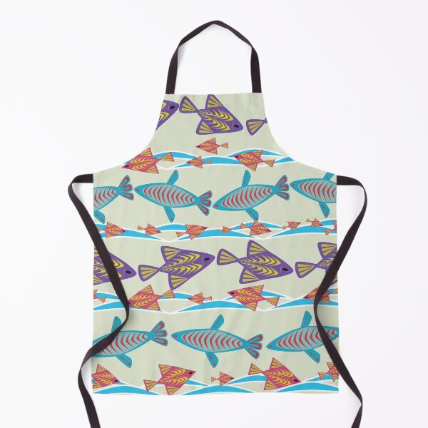 Item preview, Fish in Ocean Seamless Pattern with Colorful Folk Art Marine Life and Flowing Waves designed and sold by Ei-Ei.