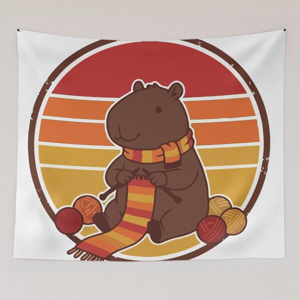 Item preview, Vintage Retro Sunset Capybara Knitting Scarf designed and sold by ArcApparel2020.