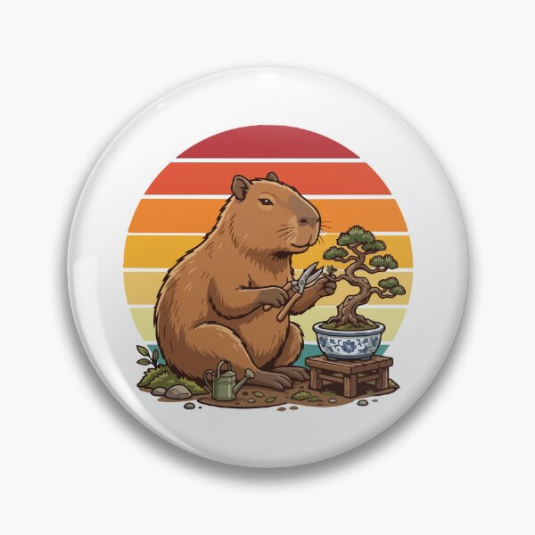Item preview, Retro Sunset Capybara Gardening Bonsai Tree designed and sold by ArcApparel2020.