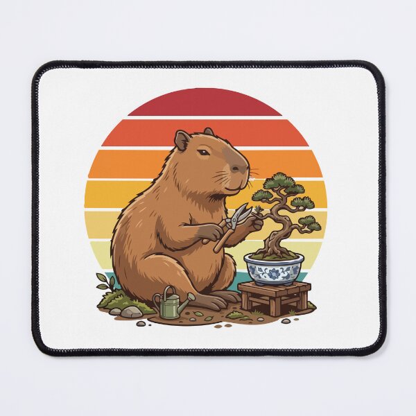 Item preview, Retro Sunset Capybara Gardening Bonsai Tree designed and sold by ArcApparel2020.