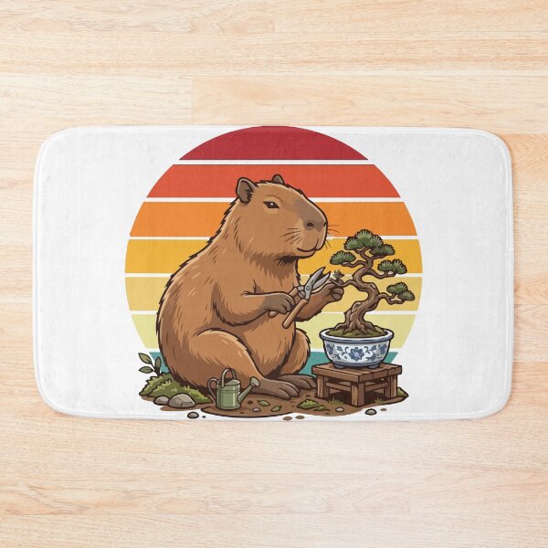 Item preview, Retro Sunset Capybara Gardening Bonsai Tree designed and sold by ArcApparel2020.