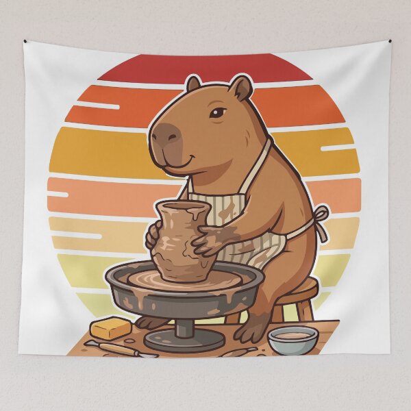 Item preview, Chill Capybara Pottery Wheel Retro 70s Sunset designed and sold by ArcApparel2020.