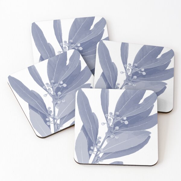 Item preview, Mediterranean Indigo Blue and White Bay Leaf Botanical Print designed and sold by HotHibiscus.