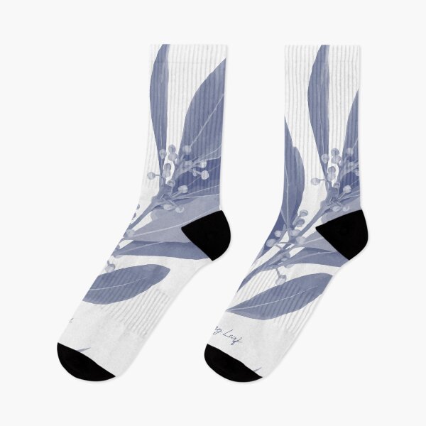 Item preview, Mediterranean Indigo Blue and White Bay Leaf Botanical Print designed and sold by HotHibiscus.