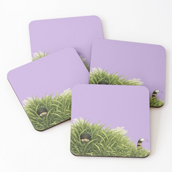 Item preview, Ninja Hiding in Grass Busted by Cat Tail Funny Japanese Humor Art Print designed and sold by Aguri-tei.