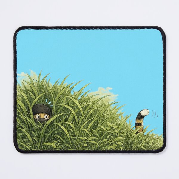 Item preview, Ninja Hiding in Grass Busted by Cat Tail Funny Japanese Humor Art Print designed and sold by Aguri-tei.
