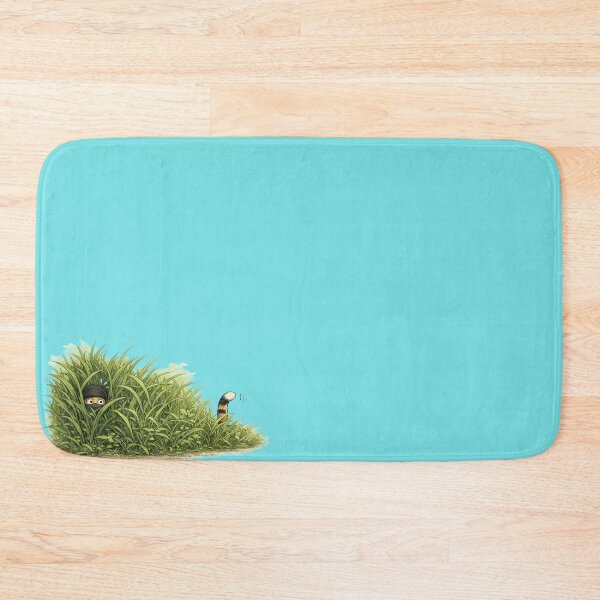 Item preview, Ninja Hiding in Grass Busted by Cat Tail Funny Japanese Humor Art Print designed and sold by Aguri-tei.