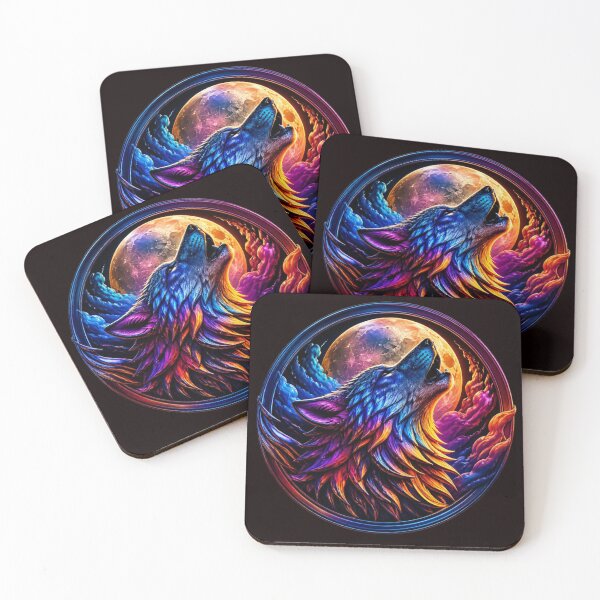 Item preview, Neon Howling Wolf - Celestial Full Moon Vibrant Wildlife Art designed and sold by AgnesB77.