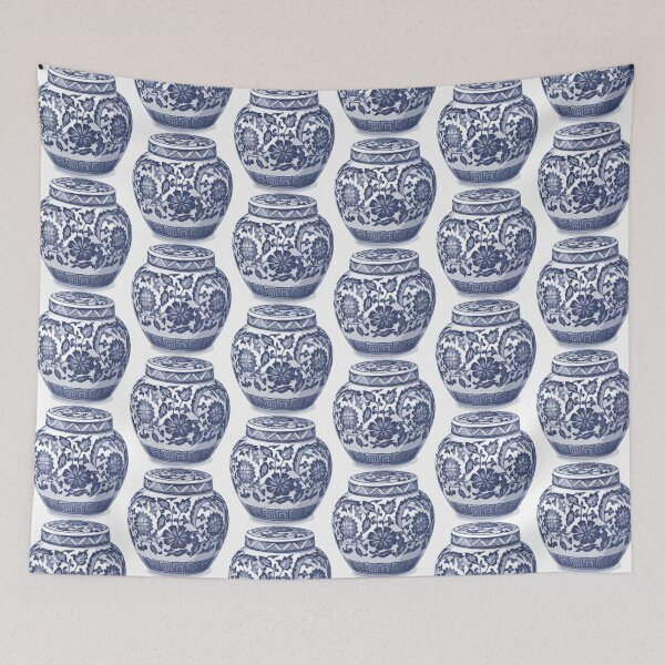 Item preview, Indigo Blue White Hamptons Ginger Jar Chinoiserie Vase designed and sold by HotHibiscus.