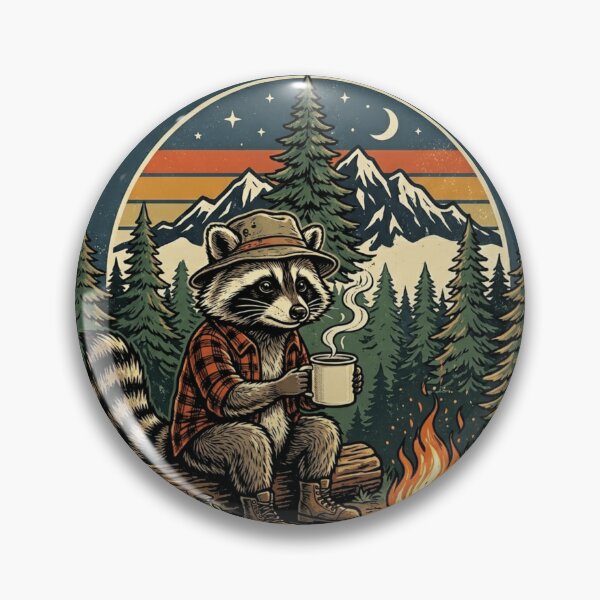Artikelvorschau, Retro-T-Shirt mit Waschbär-Motiv am Lagerfeuer – Ästhetik der Nationalparks der 1970er Jahre – Abenteuer-Shirt entworfen und verkauft von GOLDENPIC ⭐️⭐️⭐️⭐️⭐️.