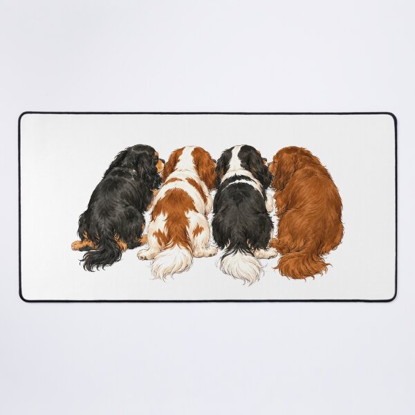 Item preview, Cavalier King Charles Spaniel Secret Meeting – Blenheim, Tricolor, Ruby & Black and Tan Dog Illustration designed and sold by SakuraWaStyle.