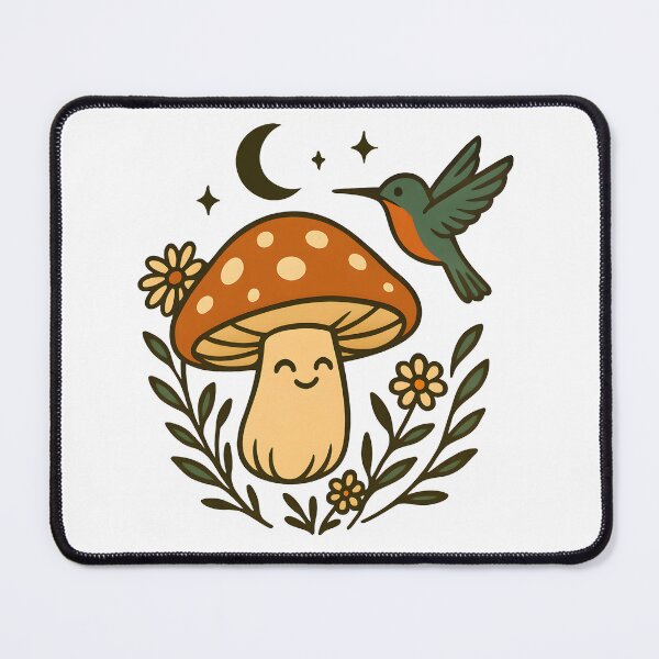Item preview, Cottagecore Hummingbird and Smiling Mushroom Cute Fungi designed and sold by Photo-Sphere101.