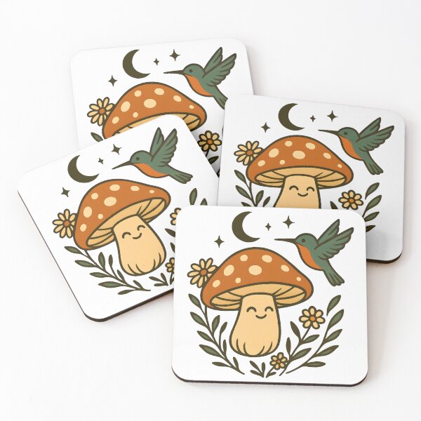 Item preview, Cottagecore Hummingbird and Smiling Mushroom Cute Fungi designed and sold by Photo-Sphere101.