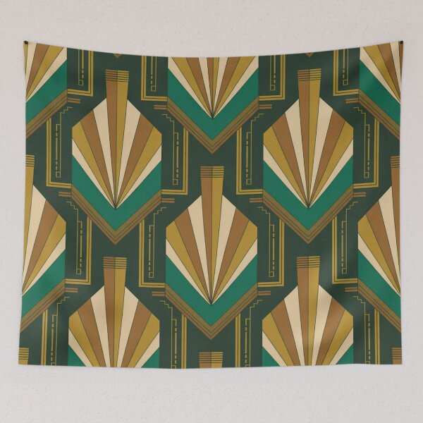 Item preview, Bold Art Deco Fan Pattern | Geometric Teal Gold Seamless Repeat designed and sold by Midnight Veil Designs.