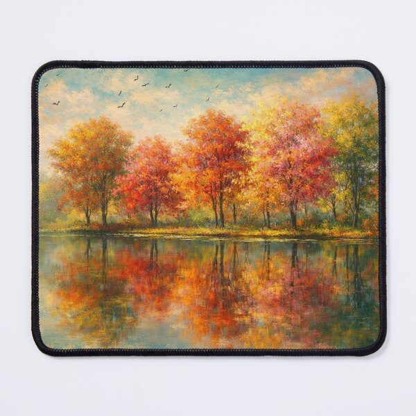 Item preview, Autumn Lake Reflections Colorful Forest Landscape Art Print designed and sold by Joey Santiago.