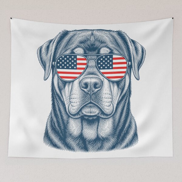 Item preview, Patriotic Rottweiler Dog Wearing American Flag Sunglasses Military Guard Dog Lover designed and sold by Capisedo.