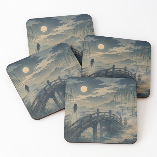 Item preview, Haunted Bridge Ukiyo-e | Japanese Ghost Landscape | Yūrei Moonlit Art Print designed and sold by Vandy Fullam.