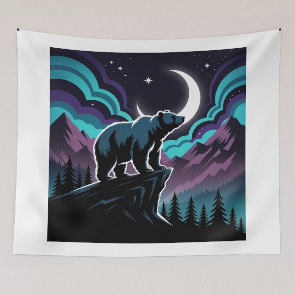 Item preview, Moonlit Bear in Mountain Night – Cosmic Wilderness Art designed and sold by Gabe1983.