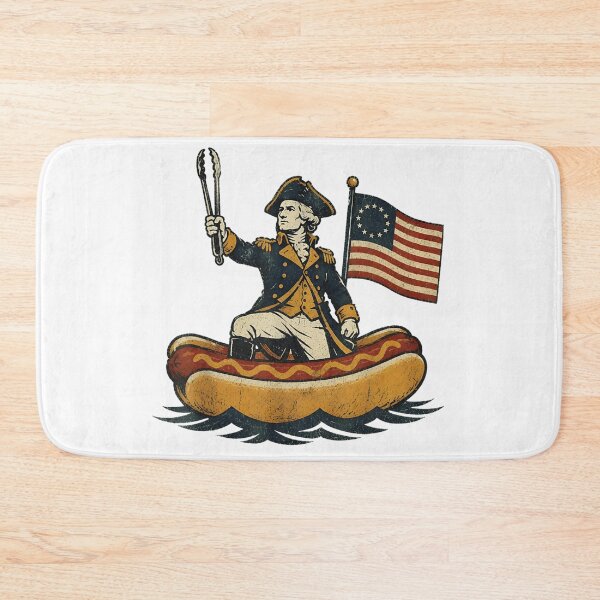 Item preview, Funny George Washington Riding Hot Dog Boat Patriotic Fourth Of July BBQ designed and sold by Daisy Grimes.