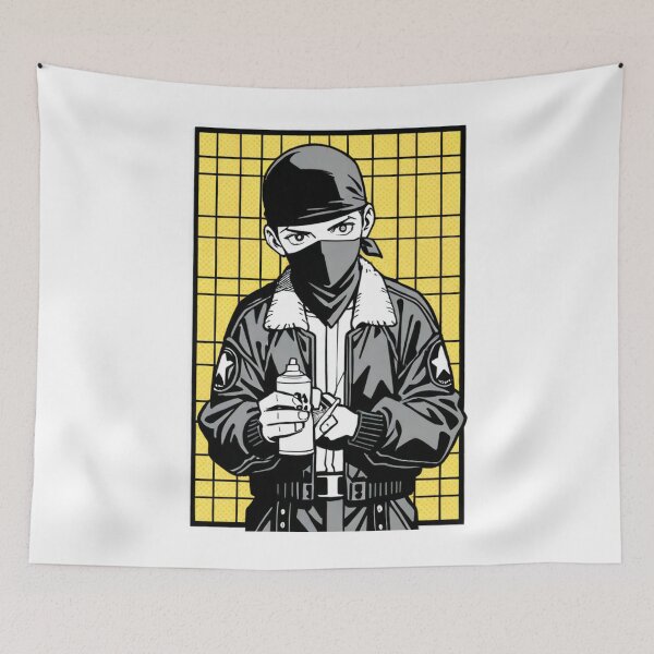 Item preview, Fashion - Man in White Bomber Jacket Spray Can Streetwear Anime designed and sold by AnimeShin.